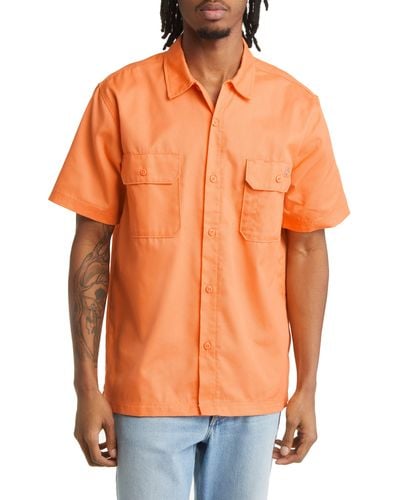 Dickies Solid Short Sleeve Button-up Work Shirt - Orange