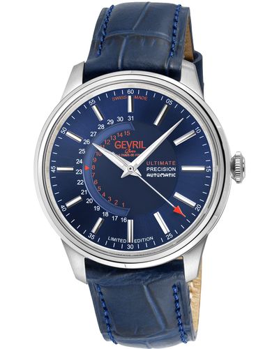 Gv2 Guggenheim Swiss Automatic Croc Embossed Leather Strap Watch - Blue