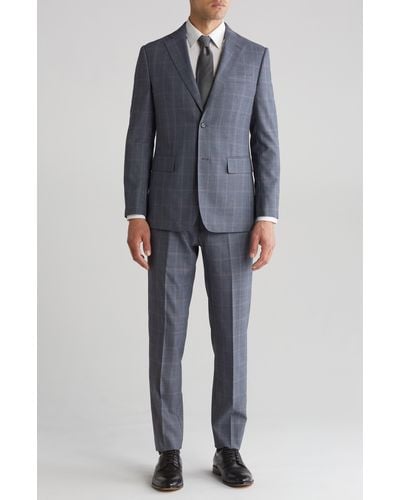 English Laundry Plaid Trim Fit Wool Blend Two-piece Suit - Gray