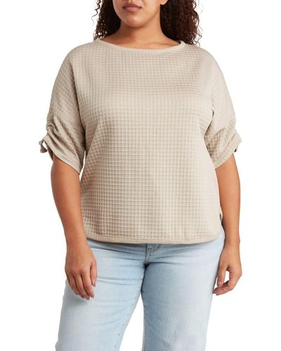Max Studio Waffle Knit Ruched Top - Gray