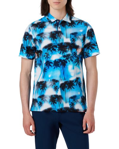Bugatchi Hendrix Digital Palm Tree Print Cotton Polo - Blue