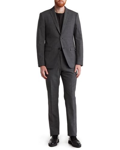 John Varvatos Fancy Charcoal Woven Two Button Notch Lapel Wool Blend Suit - Black
