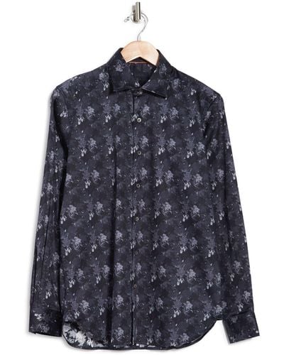Zanella Tailored Fit Abstract Button-up Shirt - Black