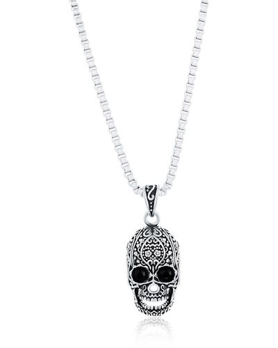Black Jack Jewelry Stainless Steel Oxidized Skull Pendant Necklace - White