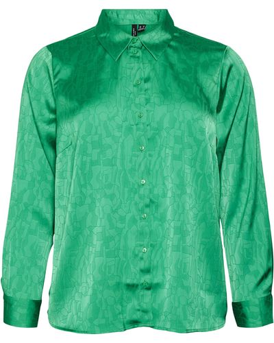 Vero Moda Cristi Long Sleeve Satin Button-up Shirt - Green