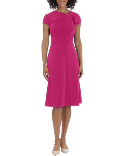 Maggy London Pleated Fit & Flare Dress - Pink