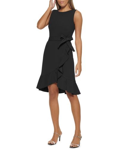 CALVIN KLEIN $99 Womens New 1126 Black Ruffled V Neck Faux Wrap Dress 4 B+B