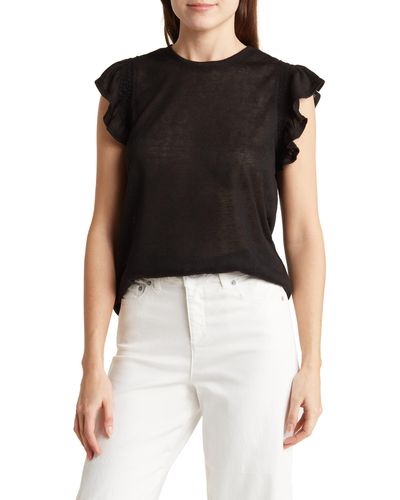 Adrianna Papell Ruffle Sleeve Slub Knit T-shirt - Black