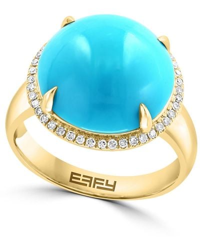 Effy 14k Yellow Gold Diamond Halo Turquoise Ring - Blue