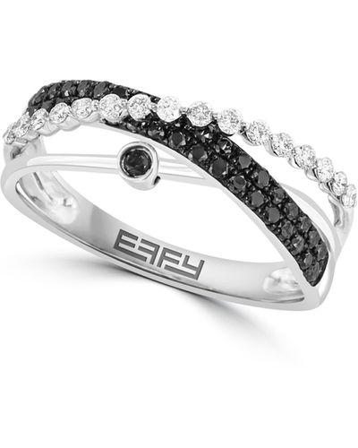 Effy 14k White Gold Two-tone Diamond Crossover Band Ring - Blue