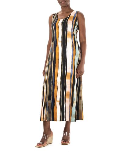 Nina Leonard Stripe Print Maxi Dress - Multicolor