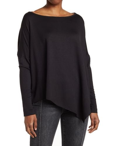 Go Couture Assymetrical Hem Dolman Sleeve Sweater - Black