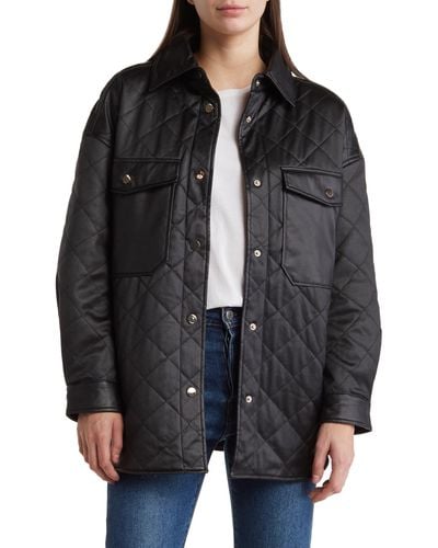 Vigoss Faux Leather Quilted Shacket - Black