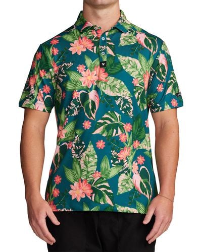 BAD BIRDIE Floral Performance Golf Polo At Nordstrom - Green