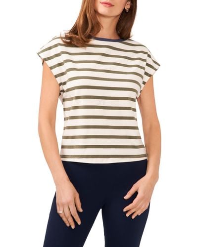 Halogen® Stripe V-back Cotton T-shirt - White