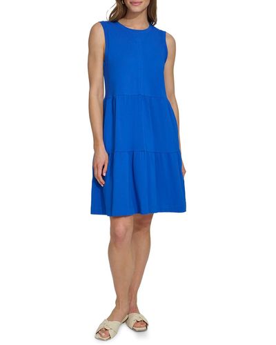 DKNY Sleeveless Stretch Cotton Dress - Blue