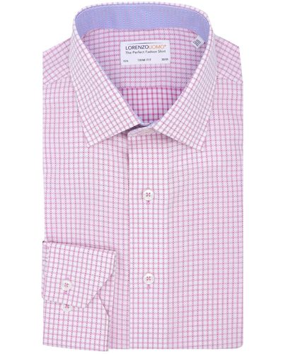 Lorenzo Uomo Trim Fit Textured Windowpane Dress Shirt - Pink