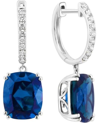 Effy 14k White Gold Lab Created Diamond & Lab Created Sapphire Drop Huggie Hoop Earrings - Blue