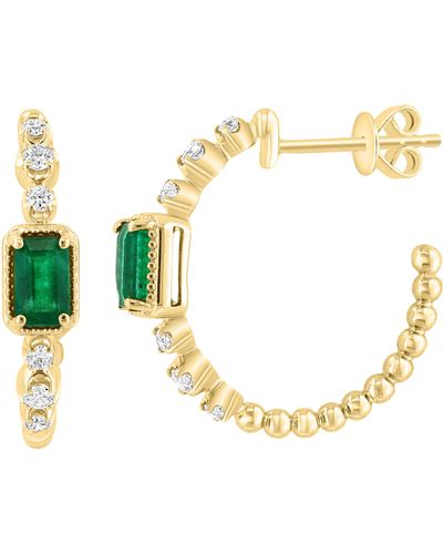 Effy 14k Yellow Gold Diamond & Emerald Hoop Earrings - Green