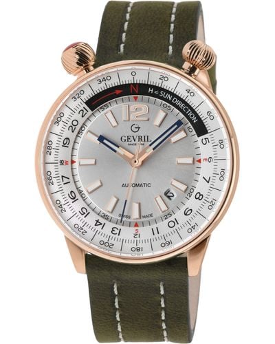 Gevril Wallabout Leather Strap Watch - Green