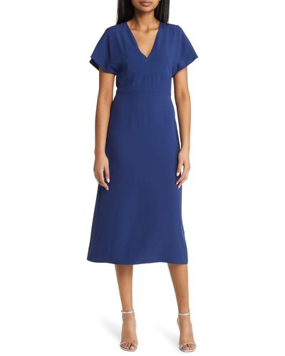 BOSS Dawinga Flutter Sleeve A-line Dress - Blue