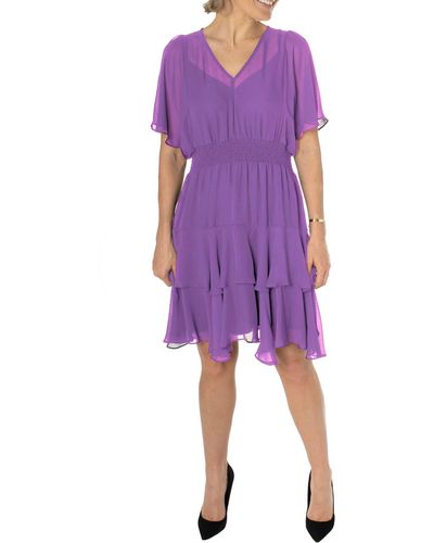 Taylor Dresses Flutter Sleeve Tiered Dress In Orchid At Nordstrom Rack - Purple