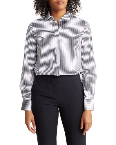 Nordstrom Essential Stripe Poplin Shirt - Gray