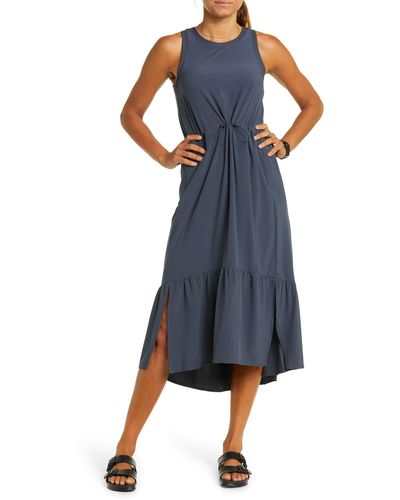 Zella Drawcord Waist Tiered Maxi Dress - Blue