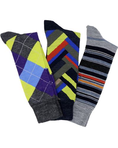 Lorenzo Uomo Dress Wool Blend Crew Socks - Blue