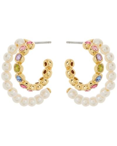 Kate Spade Imitation Pearl & Colorful Crystal Double Row Hoop Earrings - Metallic