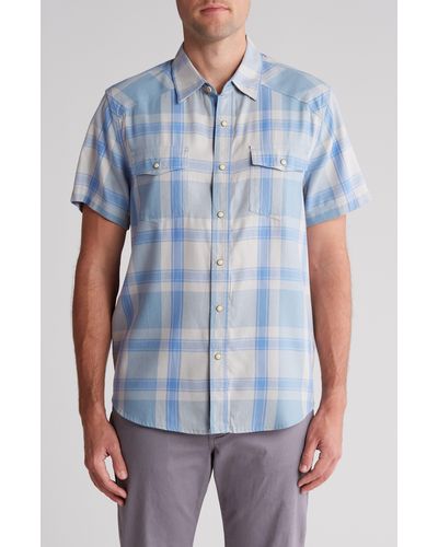 Lucky Brand Herringbone Workwear Western Short Sleeve Button-up Shirt - Blue
