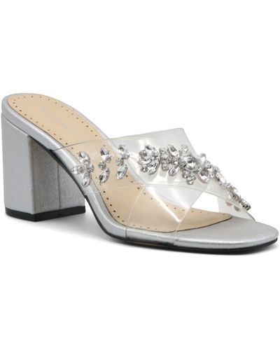 Adrienne Vittadini Avenue Embellished Clear Strap Mule Sandal In Silver At Nordstrom Rack - Metallic