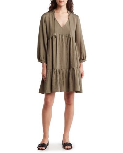 Ellen Tracy Split Neck Tiered Dress - Natural