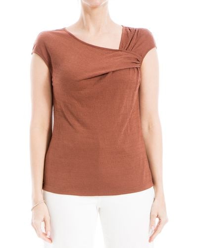 Max Studio Textured Side Gather Top - Brown