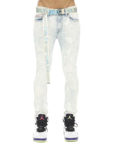 Cult Of Individuality Punk Belted Distressed Super Skinny Jeans - White