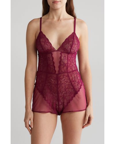 DKNY Mixed Cases Lace & Mesh Romper - Red