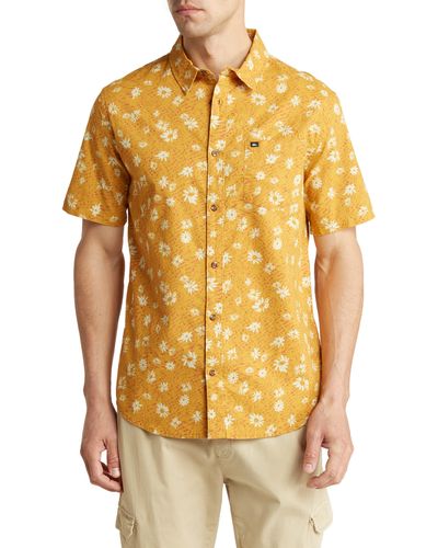 Quiksilver Future Hippie Floral Short Sleeve Button-up Shirt - Yellow