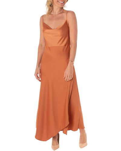 Taylor Dresses Drape Satin Maxi Dress In Bronze At Nordstrom Rack - Orange