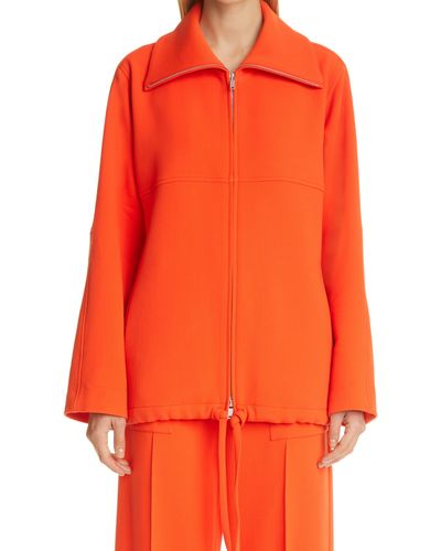 Jil Sander Zip Front Drawstring Hem Wool Jacket - Orange