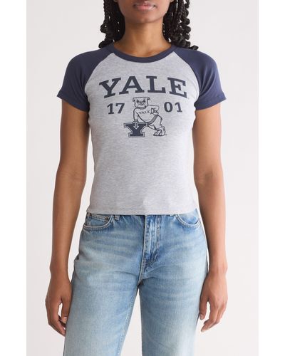 THE VINYL ICONS Yale Cotton Blend Graphic T-shirt - Blue