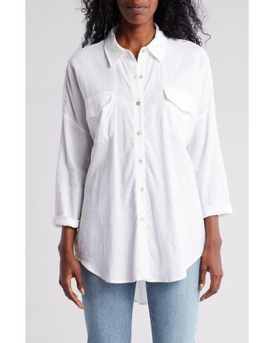 Halogen® Oversize Linen Blend Button-up Tunic - White