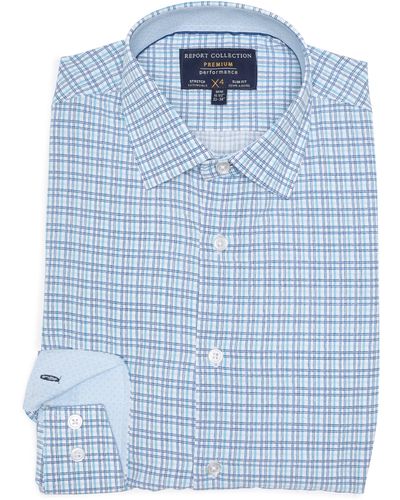 Report Collection Slim Fit Check 4-way Stretch Performance Dress Shirt - Blue