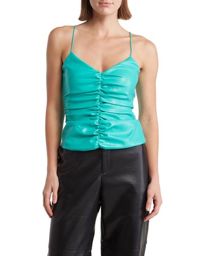 Seven7 Faux Leather Ruched Crop Camisole - Blue
