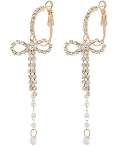 Tasha Crystal Bow & Imitation Pearl Drop Hoop Earrings - White