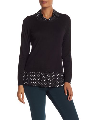 Adrianna Papell Shirttail Twofer Sweater - Black