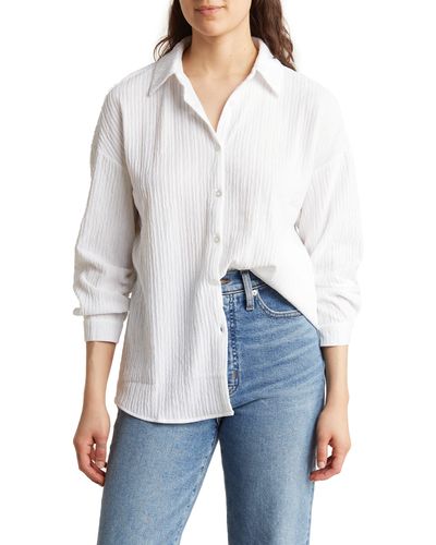 Adrianna Papell Crinkle Fabric Button-up Shirt - White