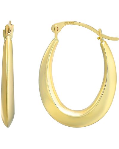 CANDELA JEWELRY 10k Yellow Gold Tapered Oval Hoop Earrings - Metallic