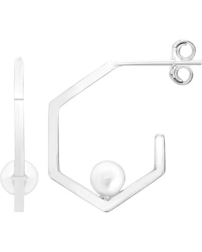 A.m. A & M Sterling Silver Hexagon Hoop Earrings - White