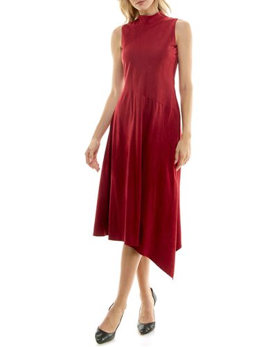 Taylor Dresses Mock Neck Asymmetric Hem Cocktail Dress - Red