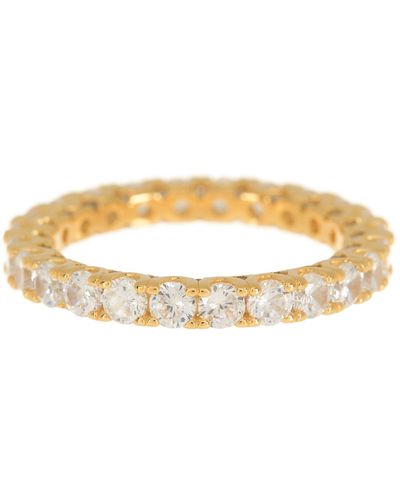 Suzy Levian Gold Plated Sterling Silver Cz Round Cut Eternity Band Ring - Yellow
